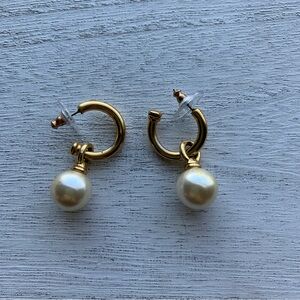 Small Gold-Tone Pierced Earrings with a Pearl